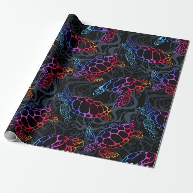Meeresschildkröte in psychedelischen Multicolorfar Geschenkpapier (Ungerollt)