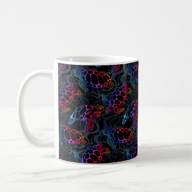 Meeresschildkröte in psychedelischen Multicolorfar Kaffeetasse (Links)