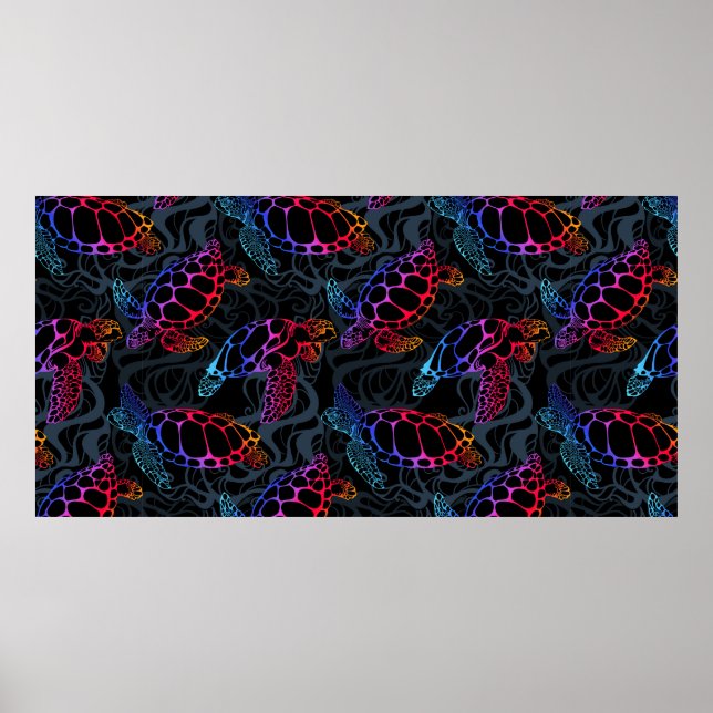 Meeresschildkröte in psychedelischen Multicolorfar Poster (Vorne)