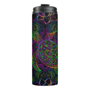 Meeresschildkröte in psychedelischen Multicolorfar Thermosbecher
