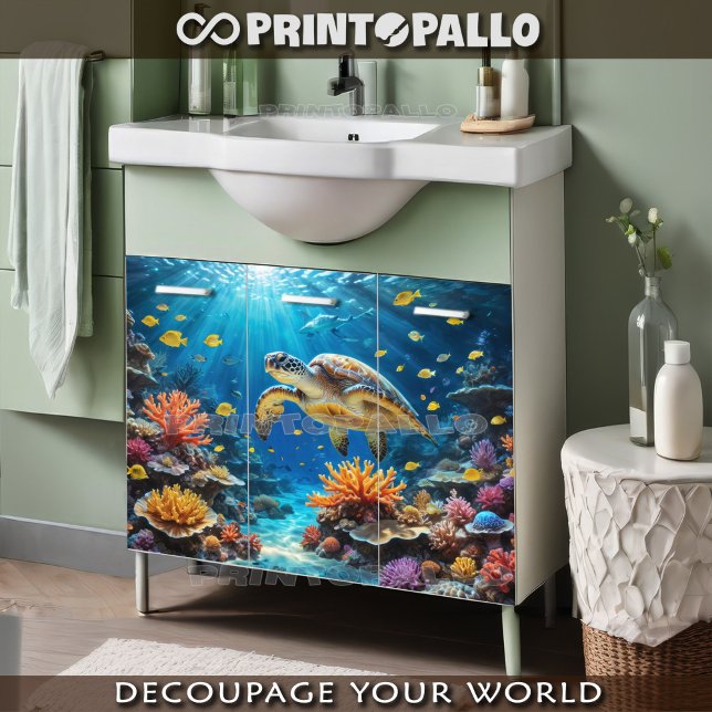 Meeresschildkröte in Riff und Korallen Seidenpapier (Von Creator hochgeladen)