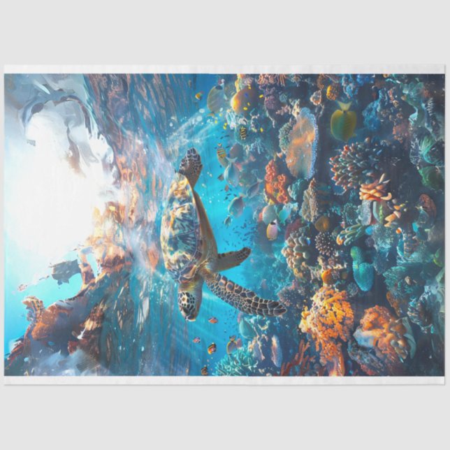 Meeresschildkröte Lebhaft gefärbt #2 Decoupage Seidenpapier (Vorderseite)