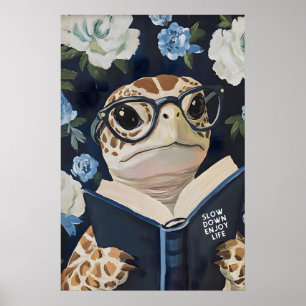Meeresschildkröte liest Enjoy Life Kunstprint - Lu Poster