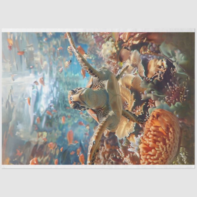 Meeresschildkröte mit Aquamarinem blauem Ozean Seidenpapier (Vorderseite)