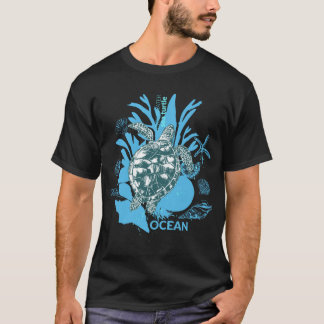 Meeresschildkröte mit Muscheln und Meeres-Vintage T-Shirt