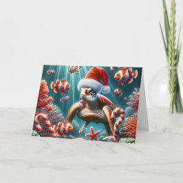 Meeresschildkröte mit Weihnachtshut Feiertagskarte