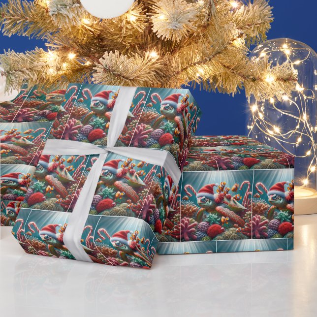 Meeresschildkröte mit Weihnachtsmannmütze Geschenkpapier (Feiertage)