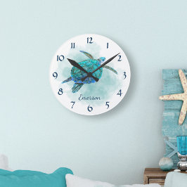 Meeresschildkröte - Name des Strandes Runde Wanduhr
