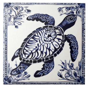 Meeresschildkröte Navy Blau und Weiß Ozean Strandh Fliese