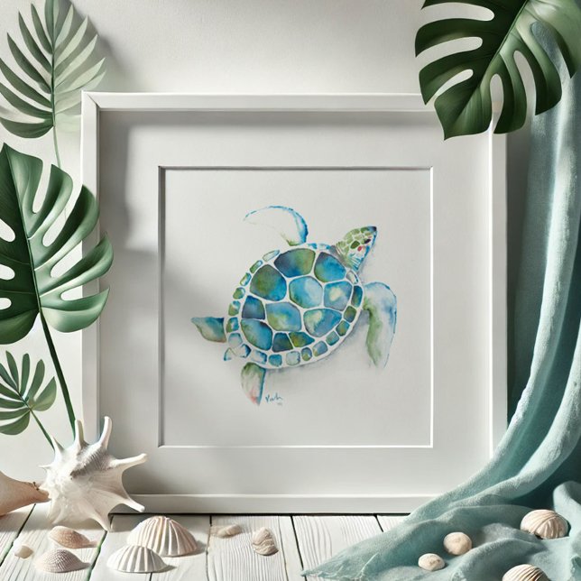 Meeresschildkröte Poster (Sea turtle drawing beach pictures watercolor art by Victoria Grigaliunas Do Tell A Belle)