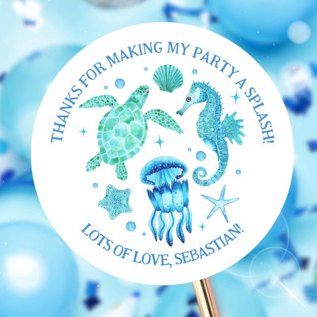 Meeresschildkröte, Quallen und Seepferd Runder Aufkleber (Sea Turtle, Jellyfish and Seahorse Ocean Classic Round Sticker)