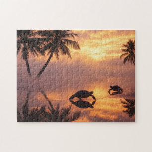 Meeresschildkröte Sonnenuntergang am Strand Puzzle