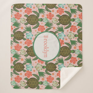 Meeresschildkröte und Hibiskus Rosa Kinderzimmer Sherpadecke