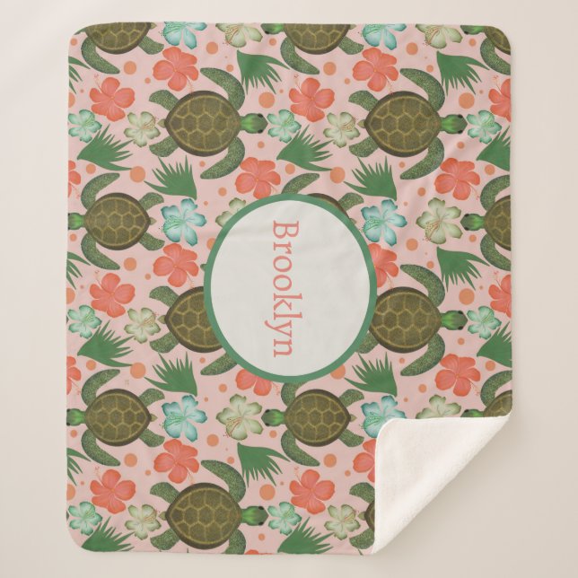 Meeresschildkröte und Hibiskus Rosa Kinderzimmer Sherpadecke (Vorderseite)