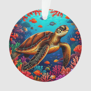 Meeresschildkröte und Korallenriff Küsten-Naturges Ornament