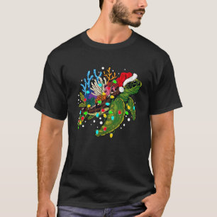 Meeresschildkröte Weihnachtslichter Lustige Santa- T-Shirt