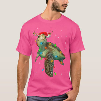 Meeresschildkröte Weihnachtslichter Lustige Santa T-Shirt