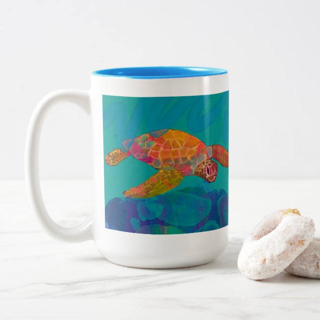 Meeresschildkröte, zwei Tasse (Mit Donut)