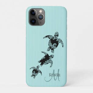 Meeresschildkröten-Aquarellstreifen mit Monogramm Case-Mate iPhone Hülle