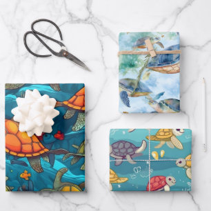 Meeresschildkröten auf See Geschenkpapier Set