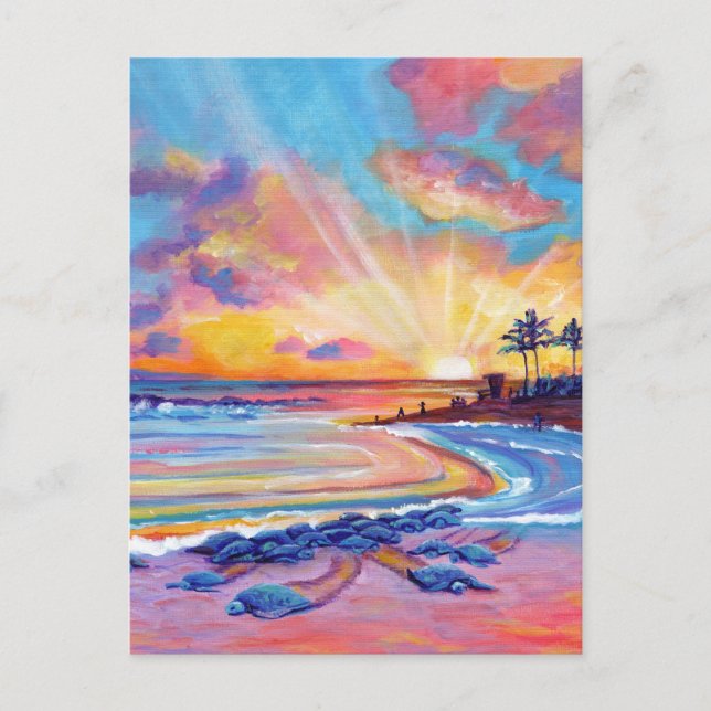 Meeresschildkröten bei Poipu Beach Kauai bei Sunse Postkarte (Vorderseite)