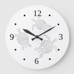 Meeresschildkröten Beige Weiß Maritim Küsten Zahle Große Wanduhr