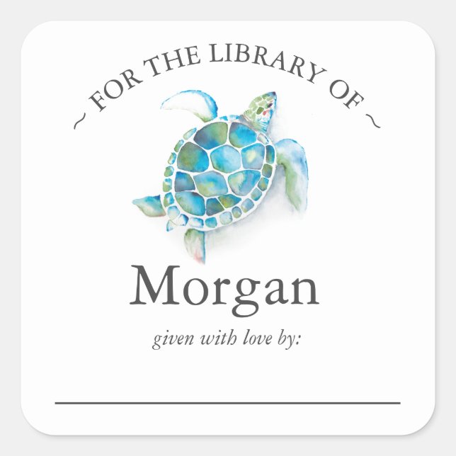 Meeresschildkröten-Buchzeichen Quadratischer Aufkleber (Vorderseite)