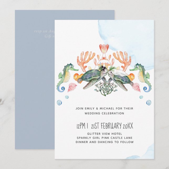 Meeresschildkröten, die Braut und Bräutigam einhei (Vorne/Hinten)