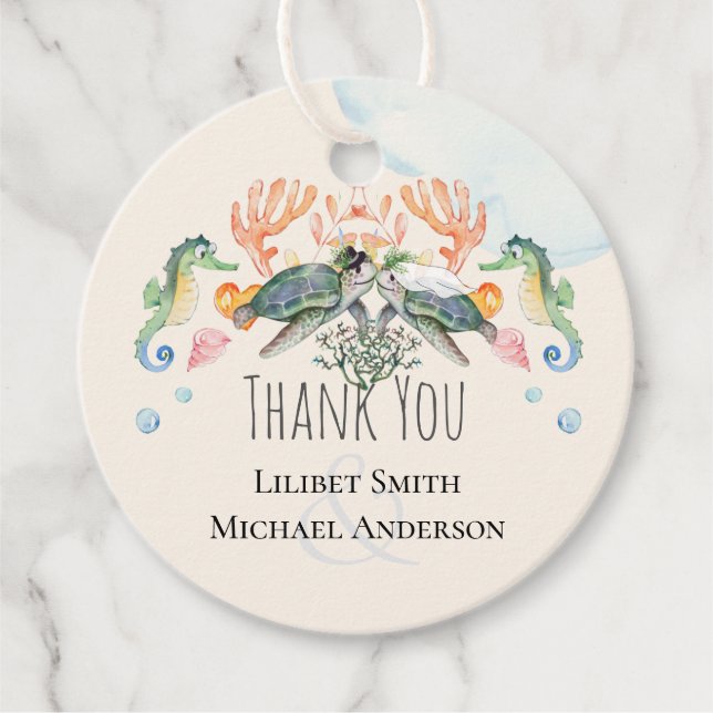 Meeresschildkröten, die Braut und Bräutigam einhei Geschenkanhänger (Vorderseite)