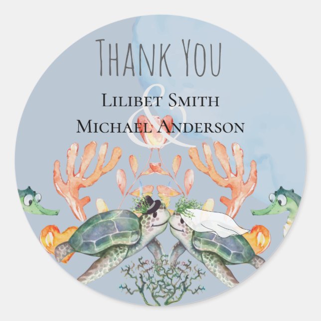 Meeresschildkröten, die Braut und Bräutigam einhei Runder Aufkleber (Vorderseite)