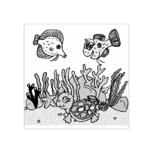 Meeresschildkröten, Fische und Korallenmeer Gummistempel