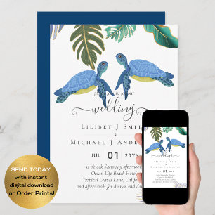Meeresschildkröten Hochzeitblauer Gelb Einladung