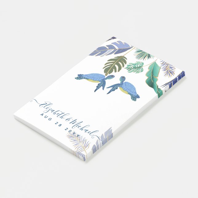 Meeresschildkröten Hochzeitblauer Gelb Post-it Klebezettel (angewinkelt)