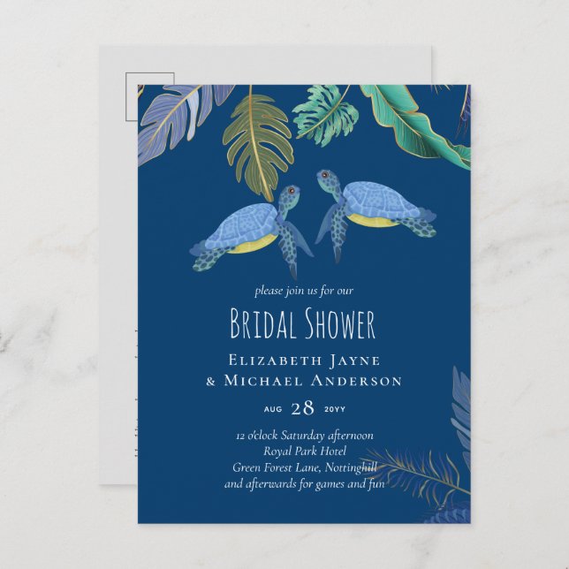 Meeresschildkröten Hochzeitblauer Gelb Postkarte (Vorne/Hinten)