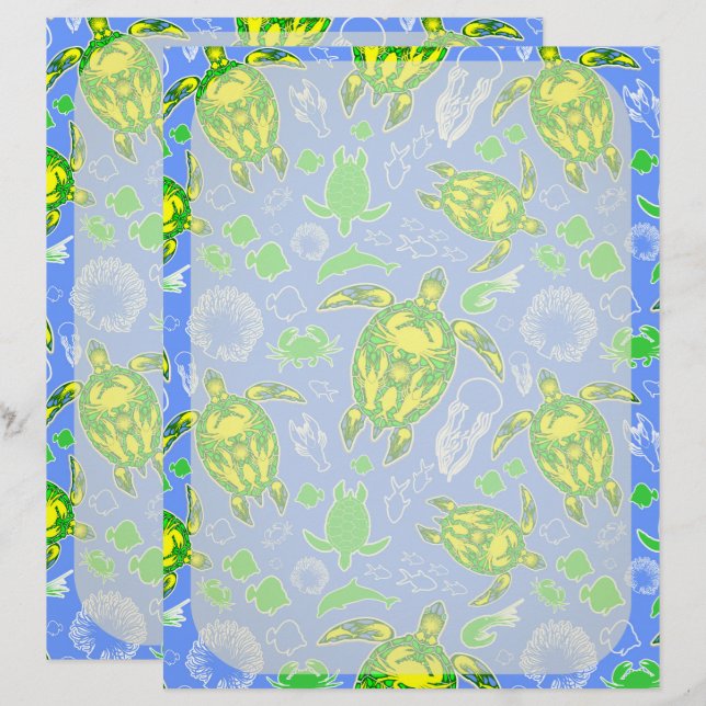 Meeresschildkröten-Korallenriff-Symbol Briefbogen (Vorne/Hinten)