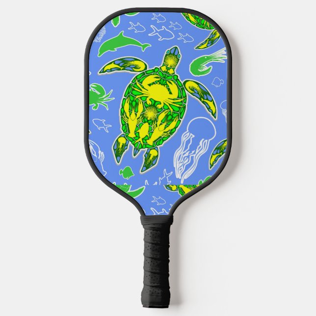 Meeresschildkröten-Korallenriff-Symbol Pickleball Schläger (Rückseite)