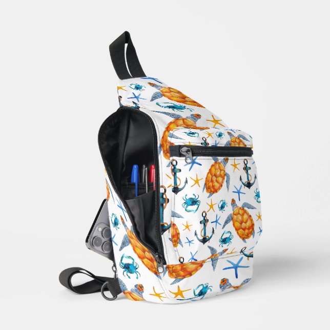Meeresschildkröten-Küste Aquatische Muster Crossbody Bag (Offen)