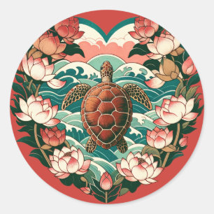 Meeresschildkröten-Lotus-Blume Seeschildkröten Runder Aufkleber