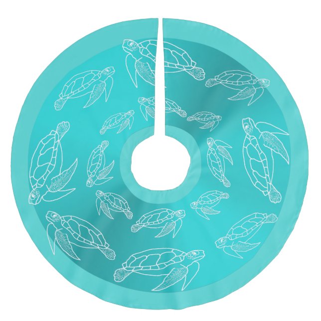 Meeresschildkröten Muster Aquamarine Tropischer Ba Polyester Weihnachtsbaumdecke (Vorderseite)