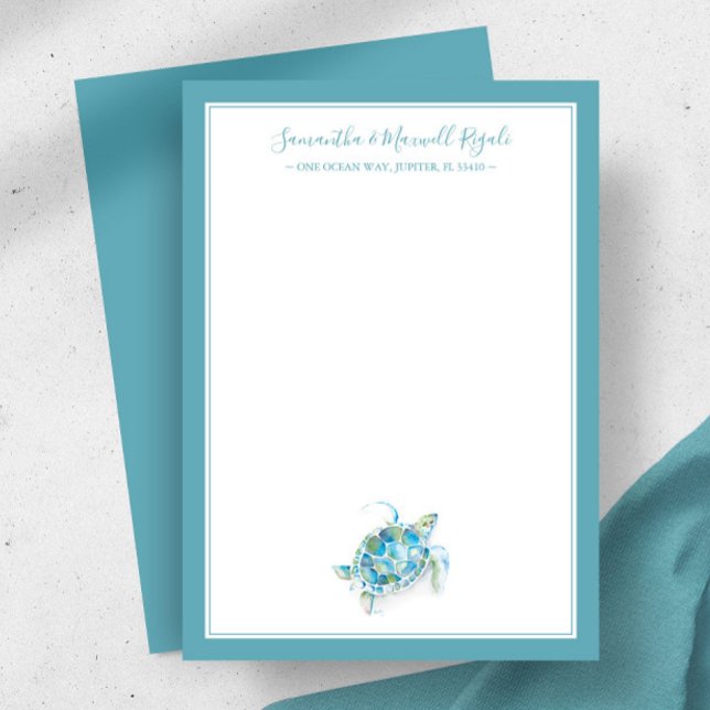 Meeresschildkröten - Personalisierte Stationierung Mitteilungskarte (Personalized stationery for women watercolor sea turtle art by Victoria Grigaliunas Do Tell A Belle)