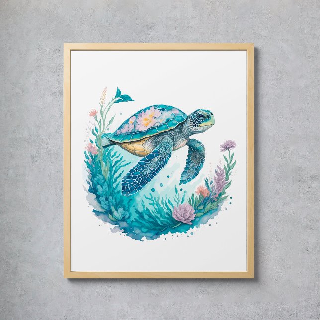 Meeresschildkröten Poster (Watercolor Sea Turtle Marine Animal Poster
)