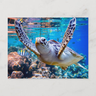 Meeresschildkröten schwimmen über dem Korallenriff Feiertagspostkarte