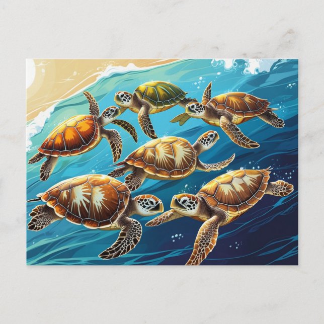 Meeresschildkröten spielen postkarte (Vorderseite)