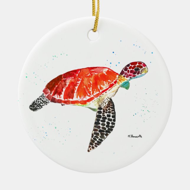 Meeresschildkröten Strand Wasserfarben Ozean Unter Keramik Ornament (Vorne)