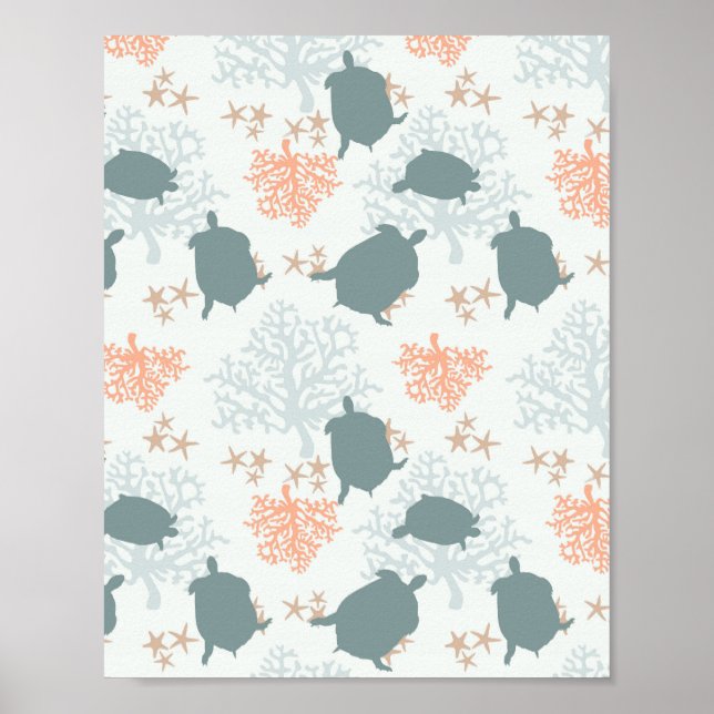 Meeresschildkröten-Stranddekor Aquarellmalerei Poster (Vorne)