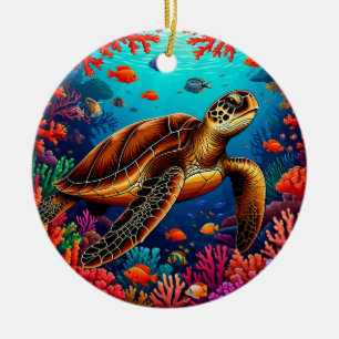 Meeresschildkröten und das lebendige Korallenriff Keramik Ornament