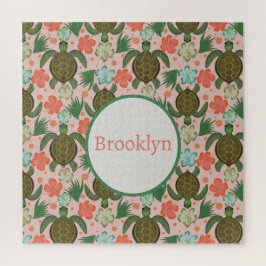 Meeresschildkröten und Hibiskus Rosa Kinderzimmer Puzzle