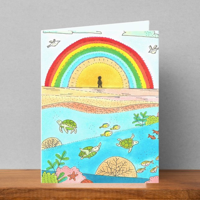 Meeresschildkröten und Regenbogenstrand Zeichnend  Dankeskarte (Von Creator hochgeladen)