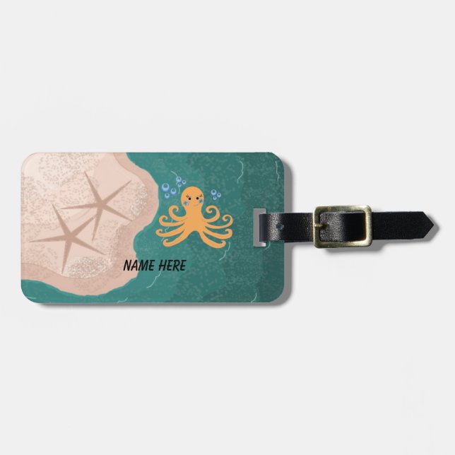 Meeresszene mit Oktopus Gepäckanhänger (Vorderseite horizontal)