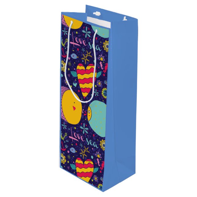Meeresthema Anchor Fisch Starfish Seepferd Geschenktüte Für Weinflaschen (Vorderseite Schrägansicht)